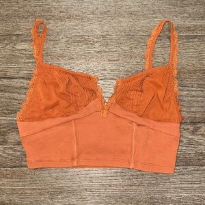 Intimately Free People Pleated Ribbed Lace Bralette Orange